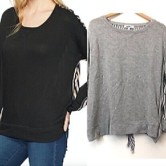 WILLIAM RAST Plus Size Gray Blue White Stripe Long Sleeve Tie Back Knit Top 1X - Picture 1 of 11